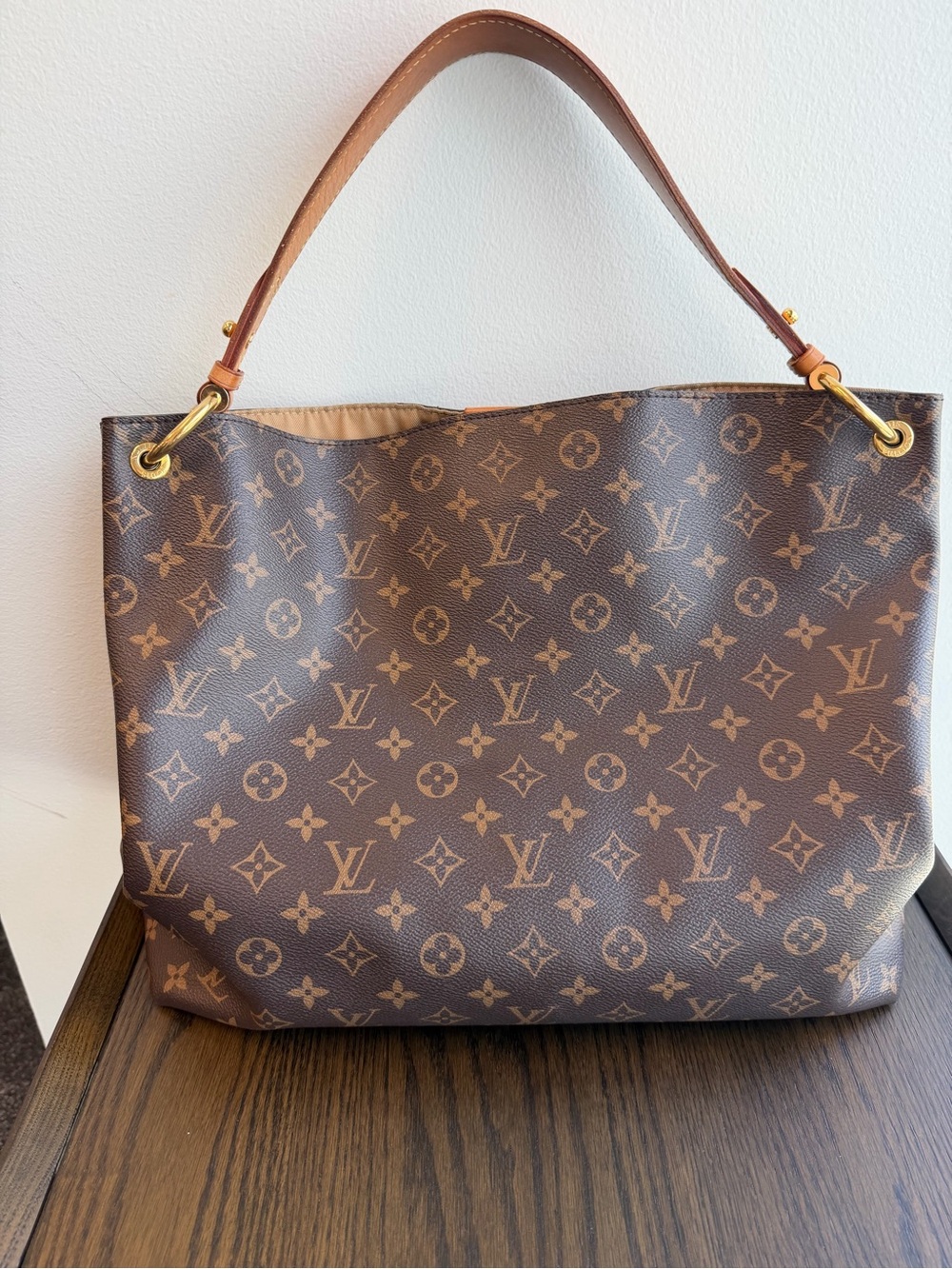 Louis Vuitton Brown Monogram Shoulder Bag with Gold Hardware